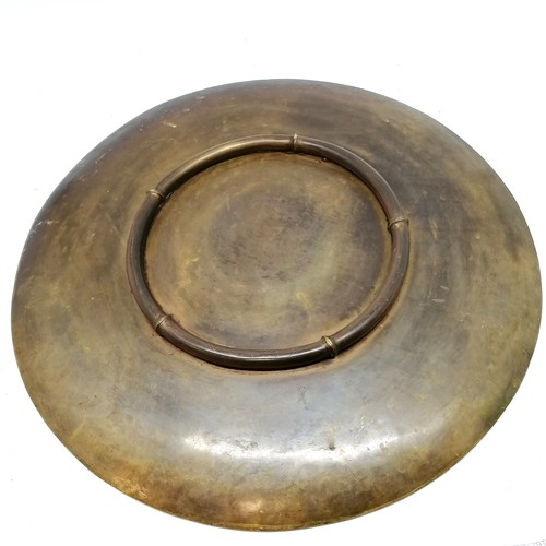 45 - Large bronze Oriental platter - 61cm diameter & 8.8kg and has repeat pattern border and bamboo desig... 