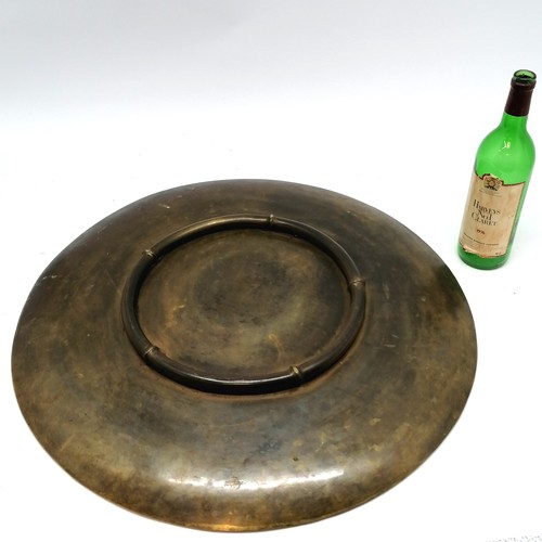 45 - Large bronze Oriental platter - 61cm diameter & 8.8kg and has repeat pattern border and bamboo desig... 