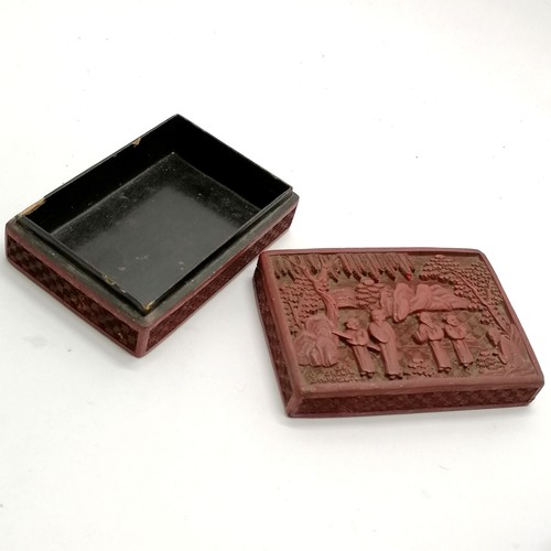 48 - Chinese cinnabar red lacquer box with figural detail to lid - 14.5cm x 10cm x 5cm (slight losses & c... 