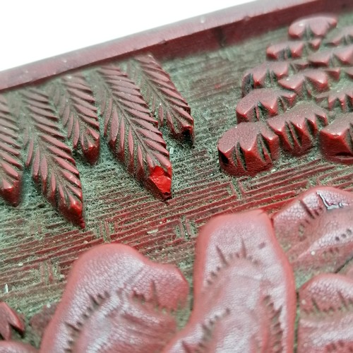 48 - Chinese cinnabar red lacquer box with figural detail to lid - 14.5cm x 10cm x 5cm (slight losses & c... 