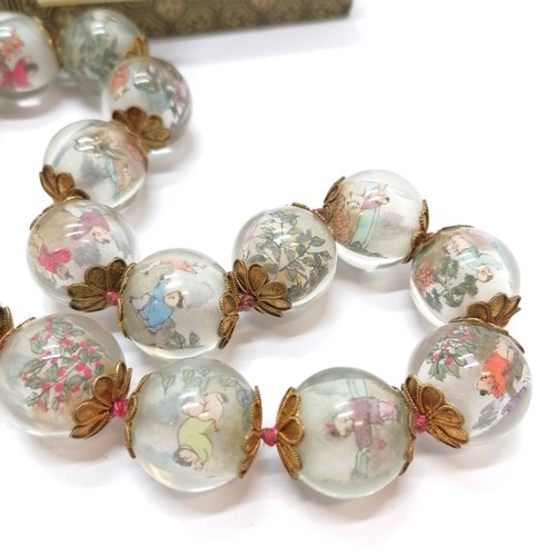 49 - Chinese reverse painted glass bead necklace - total length 80cm & in original Chinese box ~ end bead... 