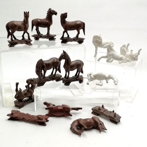 50 - Qty of Chinese porcelain & wooden horses of Wang Mu - tallest 9cm & some a/f