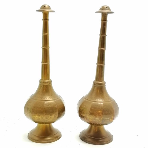 52 - Pair of Antique (?) Eastern brass rosewater sprinklers - 22cm high