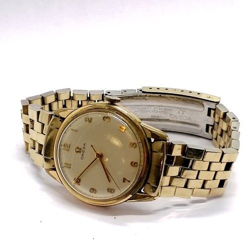 793 - Omega vintage manual wind gold plated wristwatch (32mm case) on an original gold plated Omega bracel... 