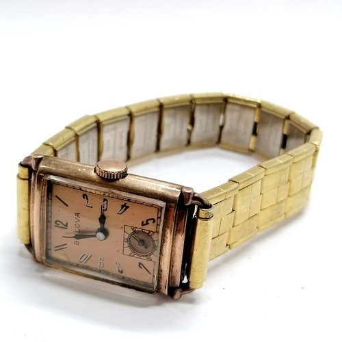 796 - Bulova Art Deco manual wind wristwatch in a 14ct gold filled case on a sprung gold plated bracelet -... 