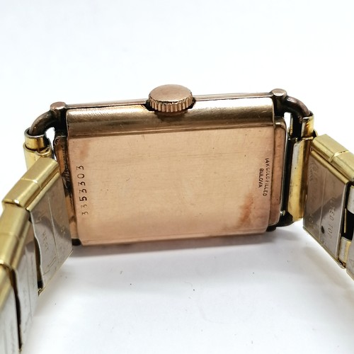 796 - Bulova Art Deco manual wind wristwatch in a 14ct gold filled case on a sprung gold plated bracelet -... 