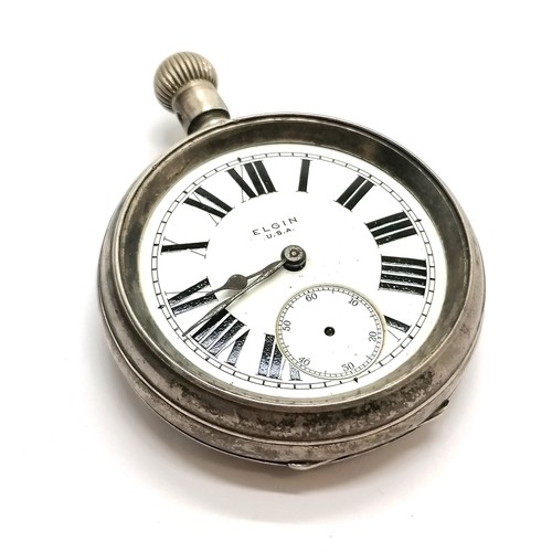 802 - Antique Elgin silver cased large pocket watch - 5.4cm diameter & 154g total weight ~ lacks glass, 2n... 