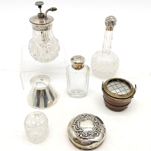 848 - Antique globe and shaft silver topped scent bottle (by Charles Mappin?) 13.5cm high with no obvious ... 