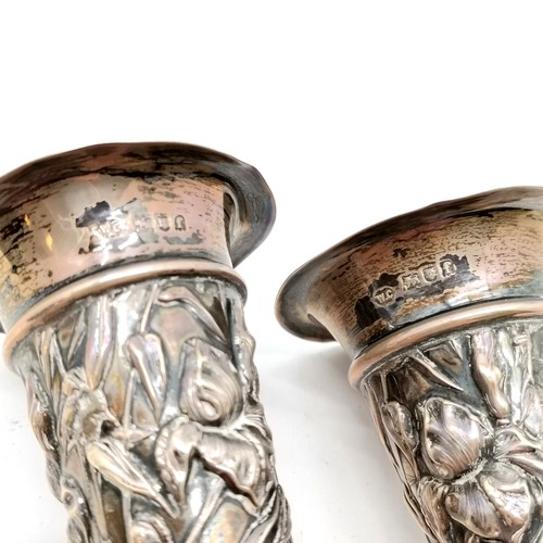 855 - 1901 silver pair of Art Nouveau spill vases with loaded bases by William Comyns - 13cm high & 332g t... 