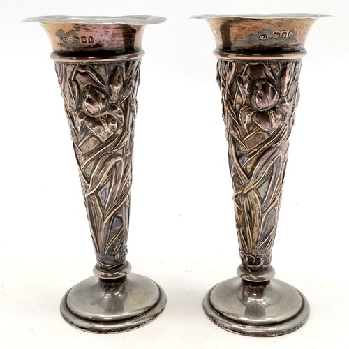 855 - 1901 silver pair of Art Nouveau spill vases with loaded bases by William Comyns - 13cm high & 332g t... 