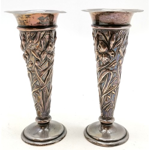 855 - 1901 silver pair of Art Nouveau spill vases with loaded bases by William Comyns - 13cm high & 332g t... 