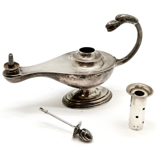 857 - 1912 silver genie lamp design table lighter with later silver stopper - 9cm high x 14.5cm long & 79g... 