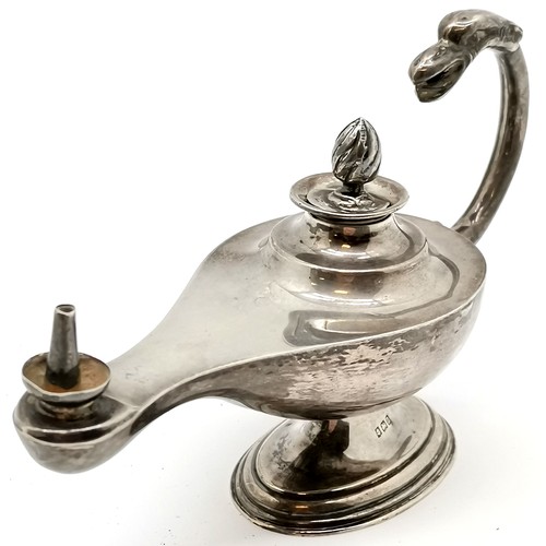 857 - 1912 silver genie lamp design table lighter with later silver stopper - 9cm high x 14.5cm long & 79g... 