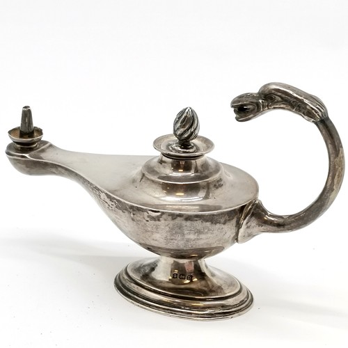 857 - 1912 silver genie lamp design table lighter with later silver stopper - 9cm high x 14.5cm long & 79g... 