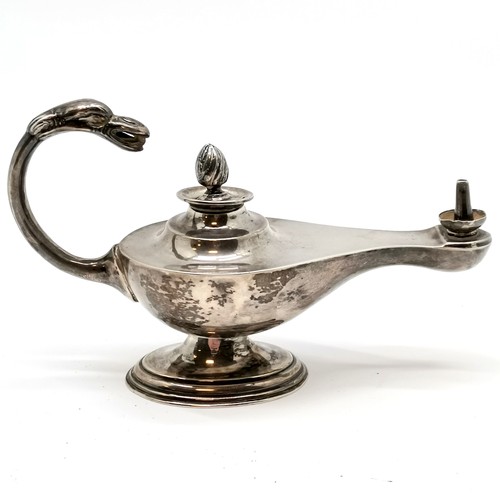 857 - 1912 silver genie lamp design table lighter with later silver stopper - 9cm high x 14.5cm long & 79g... 