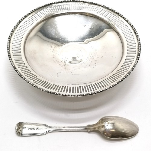 858 - 1942 silver dish with pierced & cast border by William Hutton & Sons Ltd with inset 1949 half crown ... 