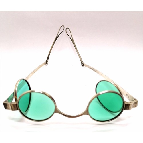 861 - Unusual pair of antique silver marked green tinted double lens spectacles (with no obvious damage) i... 