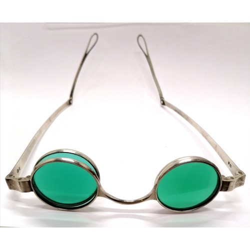 861 - Unusual pair of antique silver marked green tinted double lens spectacles (with no obvious damage) i... 