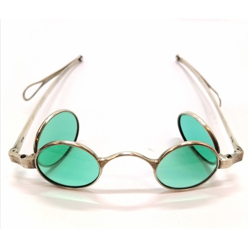 861 - Unusual pair of antique silver marked green tinted double lens spectacles (with no obvious damage) i... 