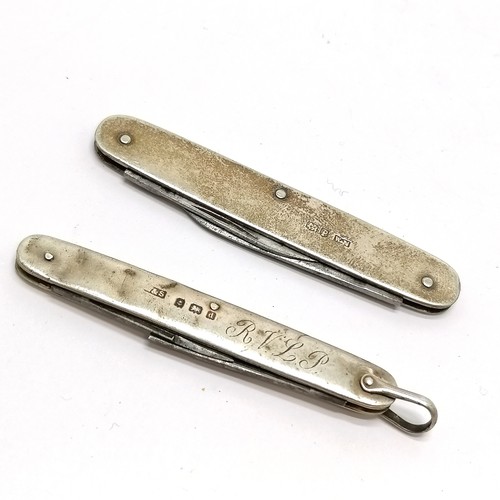 865 - 2 x silver hallmarked penknives - smallest 1 blade a/f and opened out length 13.5cm ~ both have obvi... 