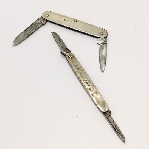 865 - 2 x silver hallmarked penknives - smallest 1 blade a/f and opened out length 13.5cm ~ both have obvi... 