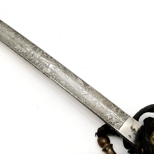 57 - Antique Dutch sword marked yzerhouwer on engraved blade (marked Regiment Jagers on edge) with origin... 