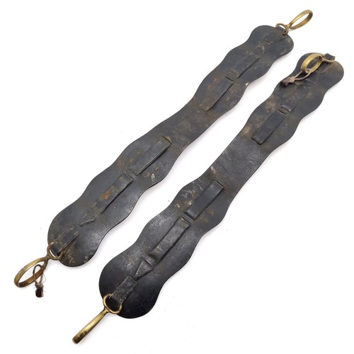 64 - Pair of antique leather horse tack straps with antique brass detail inc acorn - 81cm long - no obvio... 