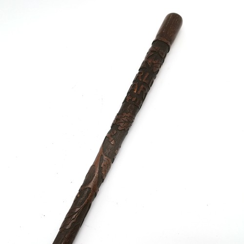 67 - 1914/18 hand carved walking stick with iron cross and oak leaf detail - 84cm long - no obvious signs... 