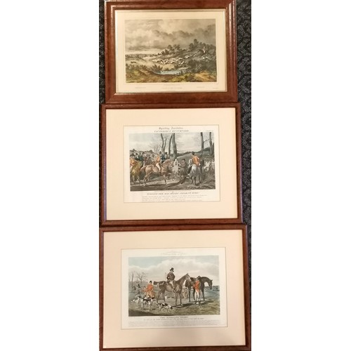 73 - 3 x antique framed hunting prints inc 2 x Sporting Anecdotes by Henry Alken - largest frame 45cm x 5... 