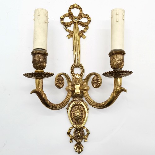 76 - 3 x pairs of vintage brass wall lights in classical styles - longest (with bow detail) 33cm high