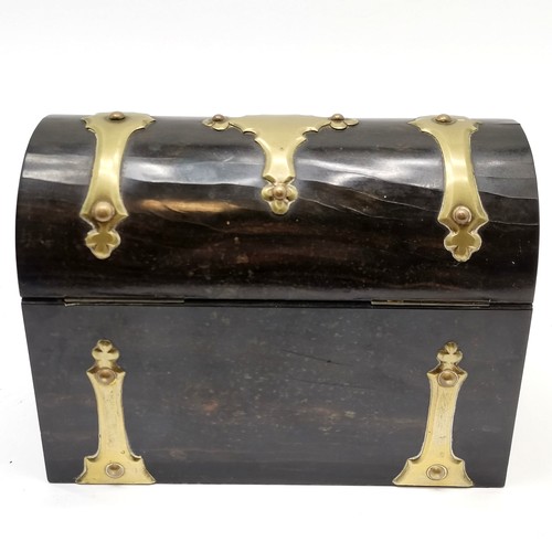 78 - Antique coromandel wooden domed lidded stationery box with brass mounts - 22cm across x 16cm high x ... 