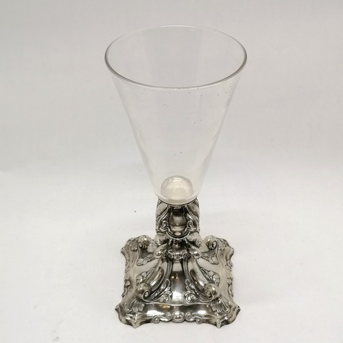 110 - Antique silver plated vessel with antique glass bowl - 25.5cm high ~ has obvious wear