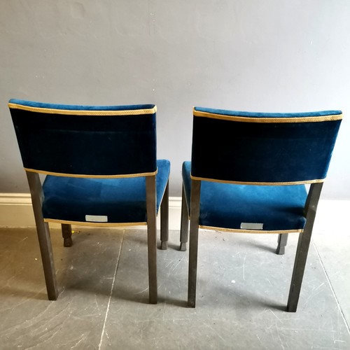 118 - Pair of Silver Jubilee replica Coronation Peers chairs, in blue velvet with gold trim, each bears la... 