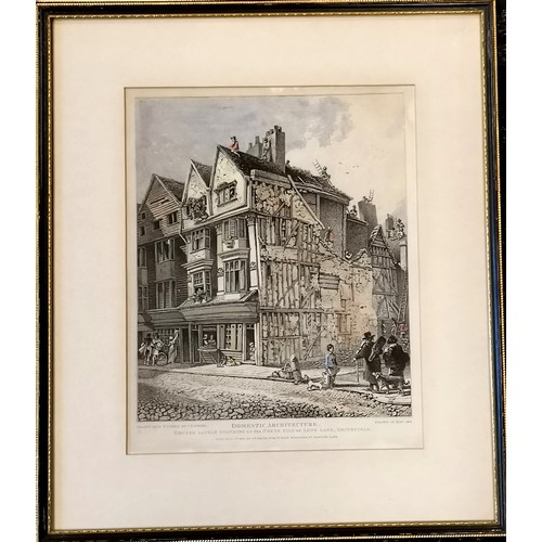 123 - Set of 3 framed engravings Domestic Architecture, 37cm wide x 42cm high, another similar but larger ... 