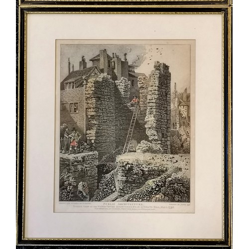 123 - Set of 3 framed engravings Domestic Architecture, 37cm wide x 42cm high, another similar but larger ... 