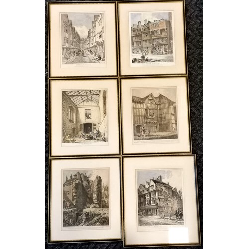 123 - Set of 3 framed engravings Domestic Architecture, 37cm wide x 42cm high, another similar but larger ... 