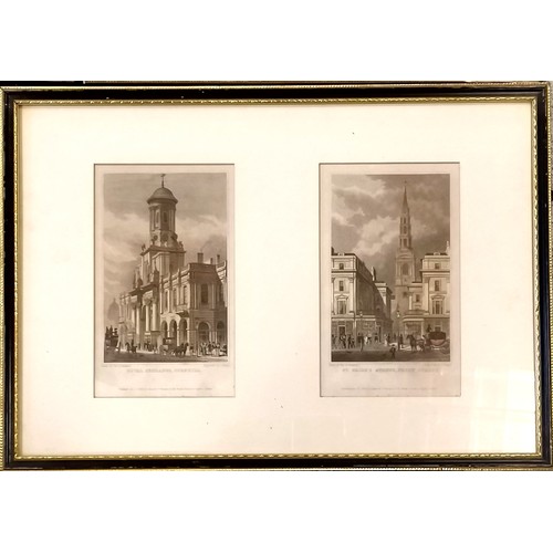 124 - Set of 3 framed engravings of Architectural scenes to include Westminster Hall, Temple Bar & The Eas... 