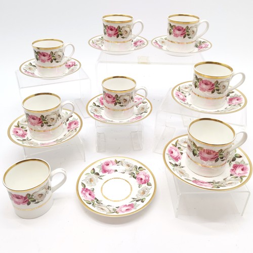 132 - Royal Worcester Royal Garden floral set of 8 x cups / saucers (13cm diameter) ~ no obvious damage