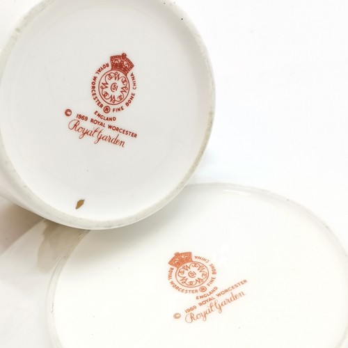 132 - Royal Worcester Royal Garden floral set of 8 x cups / saucers (13cm diameter) ~ no obvious damage