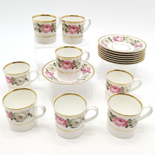 132 - Royal Worcester Royal Garden floral set of 8 x cups / saucers (13cm diameter) ~ no obvious damage