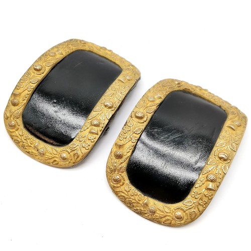 134 - Boxed pair of antique shoe buckles with gilded Scottish thistle design - box 16cm x 8.5cm x 3.5cm ~ ... 