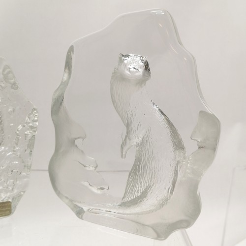 156 - 5 Mats Jonasson lead crystal  animal displays tallest otter 17cm high, including owl, deer, squirrel... 