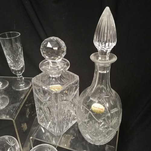 158 - Large collection of Royal Brieley lead crystal glasses and 2 decanters - no obvious damage