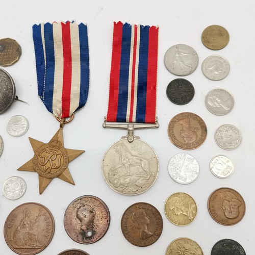 163 - WWII France and Germany star medal, war medal, RAF sweetheart brooch etc t/w qty of coins inc 1889 Q... 