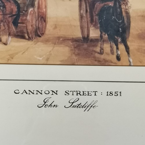 166 - Framed John Sutcliffe print of Cannon Street 1851 85cm x 70cm - the print has slipped slightly in th... 