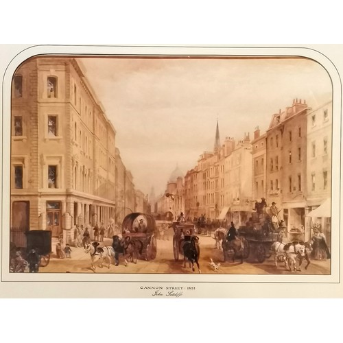 166 - Framed John Sutcliffe print of Cannon Street 1851 85cm x 70cm - the print has slipped slightly in th... 