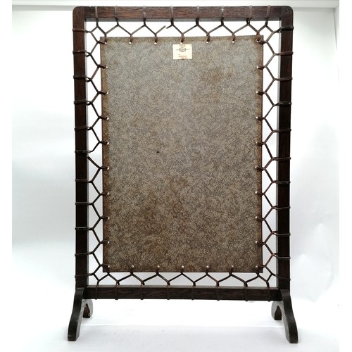 168 - Liberty Arts & Crafts leather tooled fire screen attached to a wooden frame with leather stringing 8... 