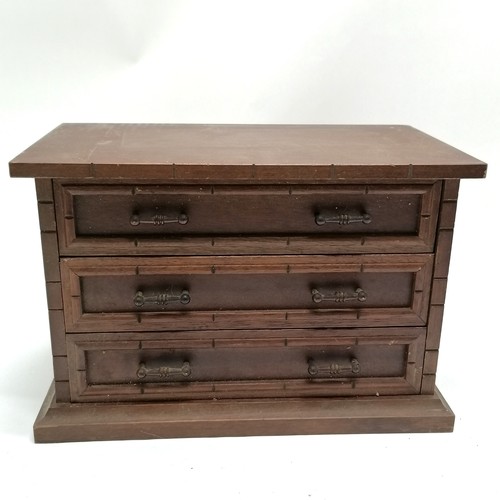 170 - Mahogany 3 drawer jewellery cabinet with fabric lined drawers  29cm x 17cm x 19cm high - no obvious ... 