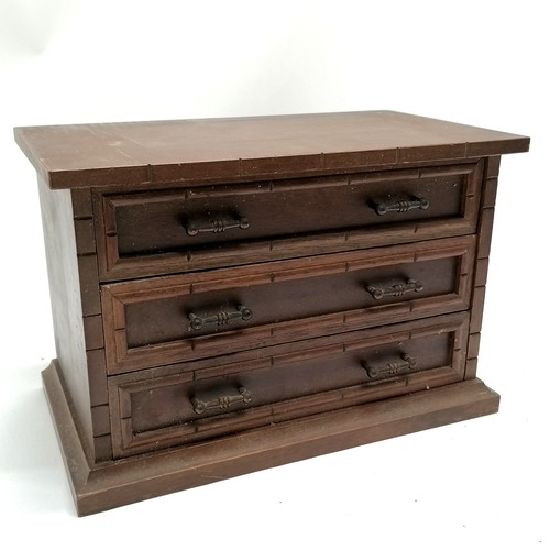 170 - Mahogany 3 drawer jewellery cabinet with fabric lined drawers  29cm x 17cm x 19cm high - no obvious ... 