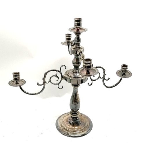 172 - Large antique silver plated Dutch style 2 branch candelabra with dedication dated 1911 to rim of bas... 